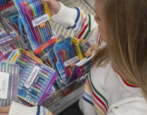 Finley looking at pens